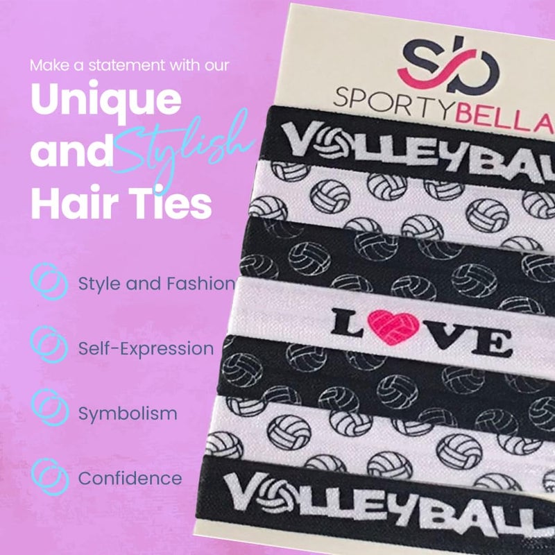 Infinity Collection SportyBella Girls Volleyball Hair Accessories - No Crease Elastics with Volleyball Design, Set of 7 for Games - Image 2